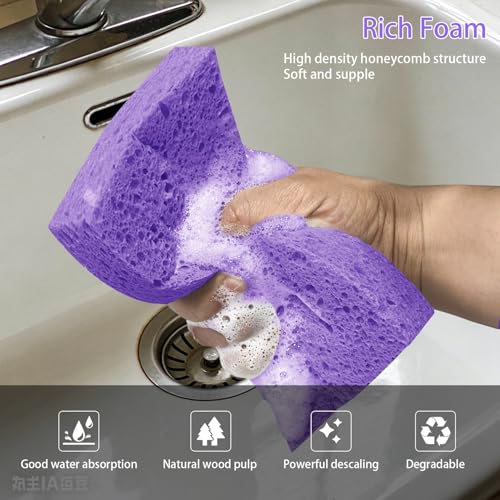 Spunspon S-Shaped Cellulose Scrub Sponges - 6 Pack, Purple Heavy Duty