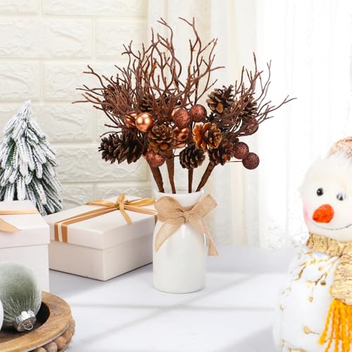 6 Pack Christmas Pinecone Picks 14.5 Inch Artificial Branches for Holiday Decor