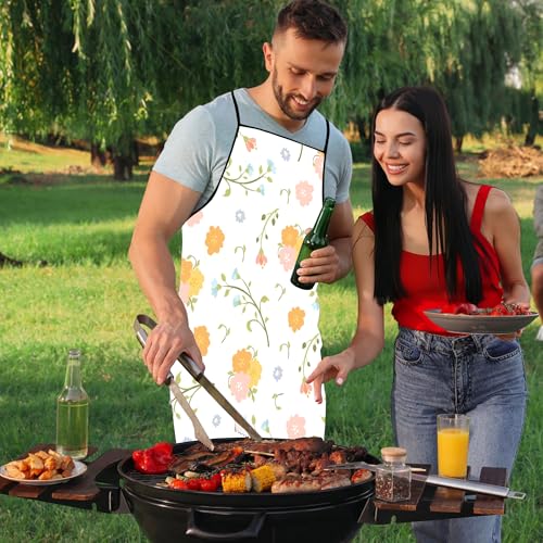 Lucleag Hello Spring Floral Kitchen Apron for Men and Women