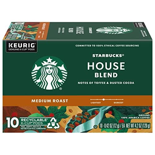 Starbucks House Blend Coffee K-Cup Pods, Medium Roast Arabica Coffee, 10 Count (Pack of 2 Boxes)