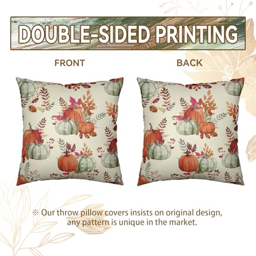 Autumn Pumpkin Pillow Covers Set of 2 - 18x18 Inch Decorative Cushions