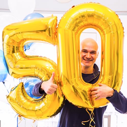 42 Inch Gold Number 50 Foil Balloon - Large 50th Birthday Party Decoration