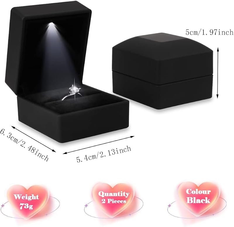 Luxury LED Ring Box for Proposal & Engagement - Black Velvet