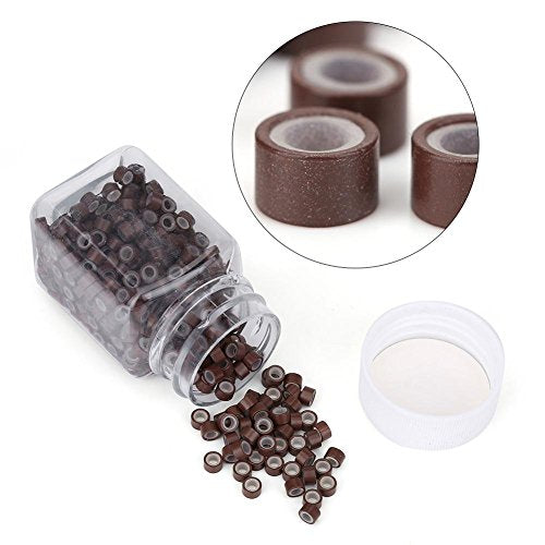 FILFEEL 500pcs Silicone Lined Hair Extension Micro Beads Brown #3