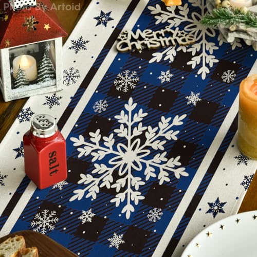 Snowflakes Christmas Table Runner 13x108 Inch Blue - Holiday Home Decor
