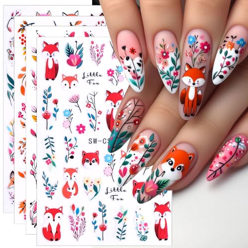 Cartoon Fox & Autumn Leaf 3D Nail Art Stickers Fall Decals