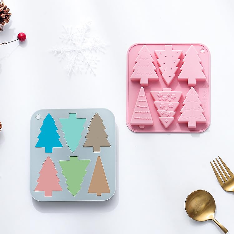 Christmas Tree Silicone Molds 6 Cavity Set - Holiday Baking & Candy Making