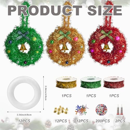 Christmas Wreath Craft Kit - Mix6 DIY Holiday Decorations with 12 Foam Wreaths