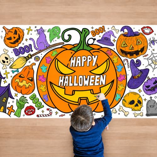 Halloween Giant Coloring Tablecloth for Kids - 30x72 Inches