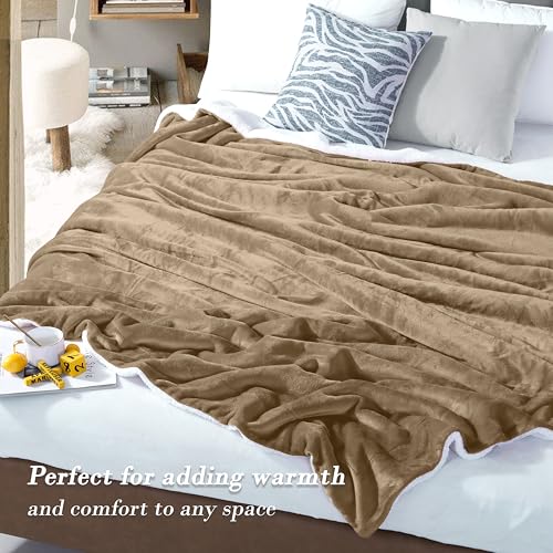 Mocassi Reversible Flannel Sherpa Throw Blanket - Full Taupe