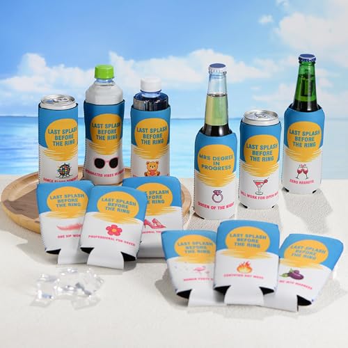 Bohaluo 12-Pack Slim Bachelorette Party Can Cooler Sleeves - White