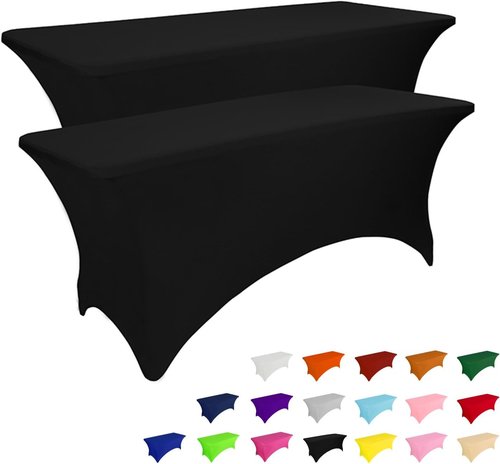 IVAPUPU 4FT Rectangular Table Covers - Stretch Black Washable Spandex for Events & Parties