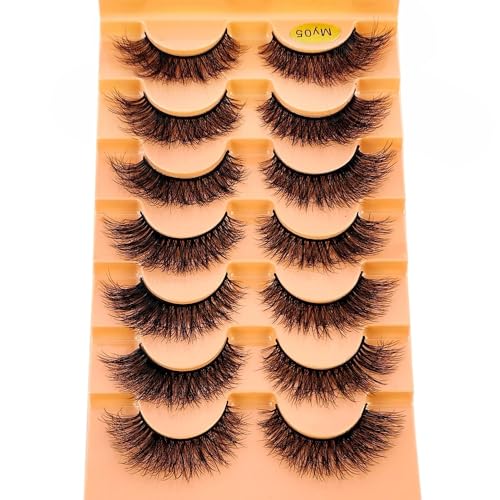 AMSDCN 7 Pairs Wet Manga Lashes 3D Fluffy Cat Eye False Eyelashes