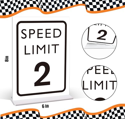 Speed Limit 2 Race Car Birthday Party Sign, 6x8 Inch Acrylic Table Decor