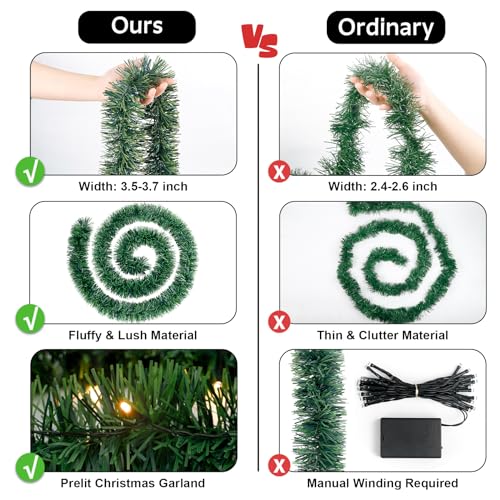 Christmas Garland with Lights 19.7 Ft Warm White LED, 1 Pack