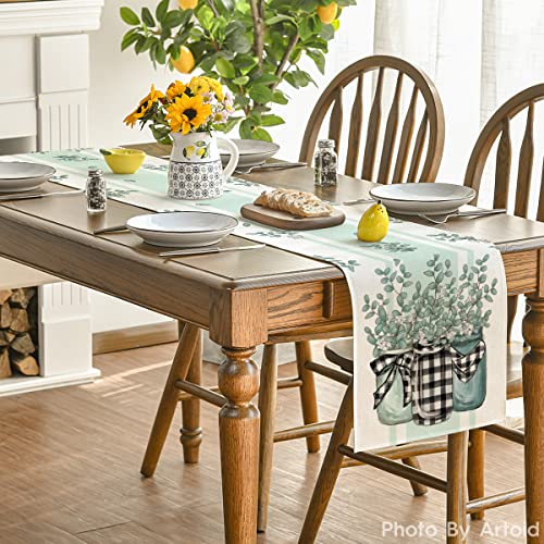Buffalo Plaid Eucalyptus Table Runner for Kitchen Dining 13x48 Inch