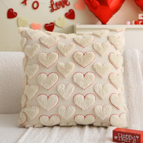 Valentine's Day Pillow Covers Set of 2 - 18x18 Inch Red Pink Heart Design