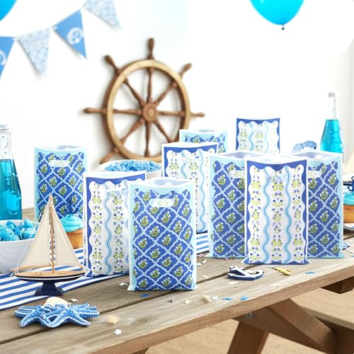 50Pcs Coastal Floral Wavy Gift Bags for Parties - 6.5x10 in