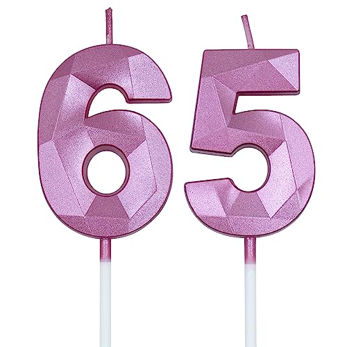 Pink 3D Diamond 65th & 56th Birthday Candles - 2 Pack