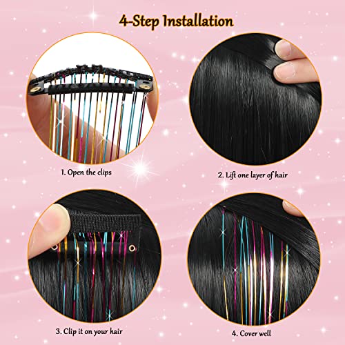 Clip-In Hair Tinsel 23.6-Inch Heat Resistant Gold Glitter Extensions