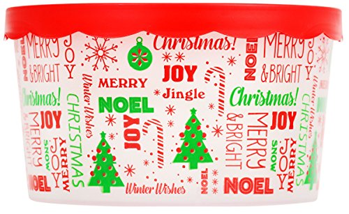 Set of 3 Christmas Plastic Food Storage Containers with Lids - Snowflakes Deer Tree