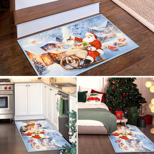 Deerhoo Christmas Santa Claus Doormat, Non-Slip Entryway Rug, 2' x 3' Blue