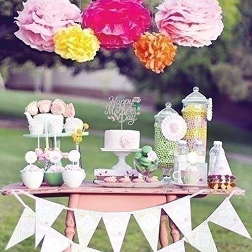 Happy Mother's Day Silver Glitter Cake Topper - Love You Mom Pick