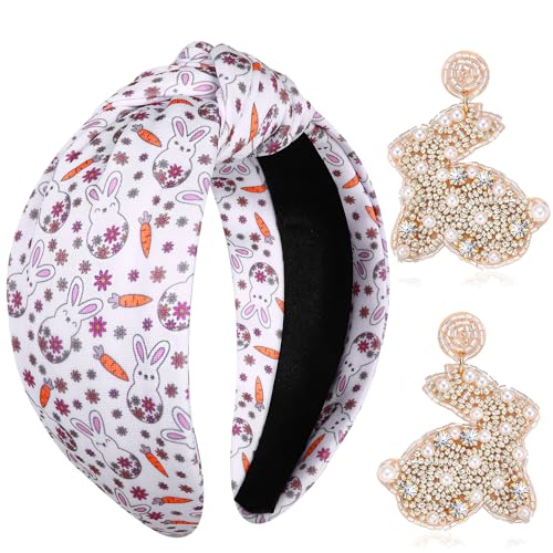 PHALIN Easter Beaded Bunny Knotted Headband with Crystal Rhinestones
