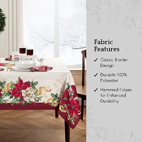 Poinsettia Garlands Tablecloth 144 x 60 Inches - Holiday Decor