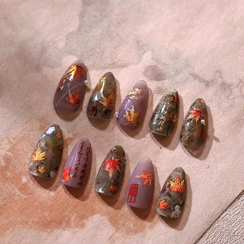Dulyork 5D Embossed Autumn Maple Leaves Nail Stickers Fall Decals