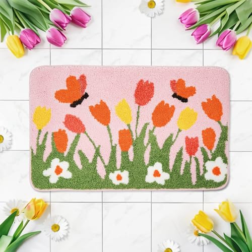 Spring Tulip Bath Mat - Non-Slip Bathroom Rug 17x27 Inch