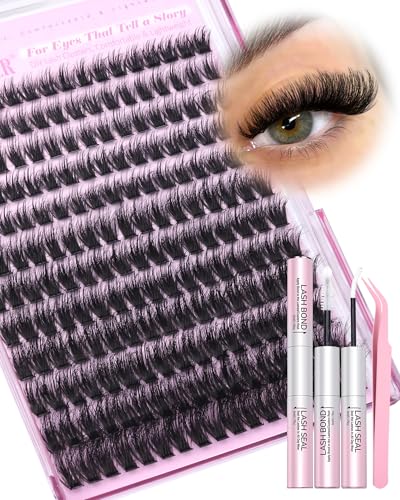 LANFLOWER Fluffy Lash Clusters Kit - 10-20mm D Curl Wispy DIY Eyelash Extensions