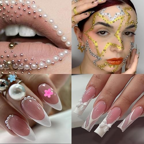 AIPULIDUO 4-Box AB Rhinestones & Pearls Nail Art Kit with Tweezers