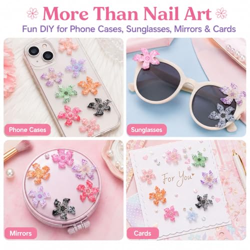 BIDEX 100 Pcs 3D Hawaii Flower Nail Charms Resin Floral Art Accessories
