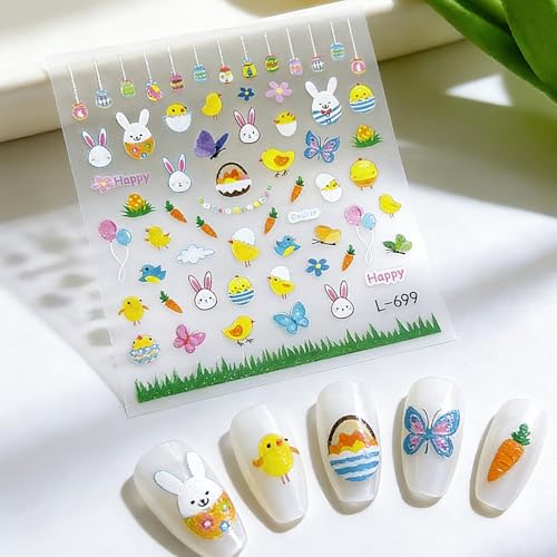 Easter Nail Art Stickers 6 Sheets Self-Adhesive Bunny Decals