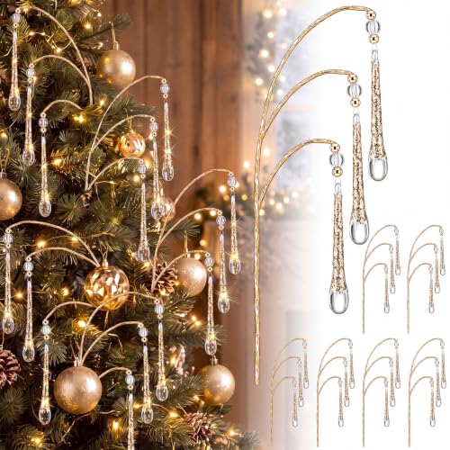 Gold Crystal Icicle Picks for Christmas Tree Decorations - Pendant Style