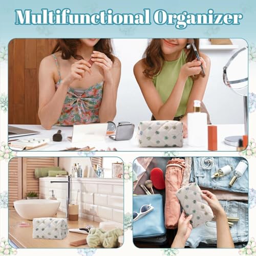 Quilted Makeup Bag Cute Succulents Cotton Cosmetic Pouch Travel Organizer
