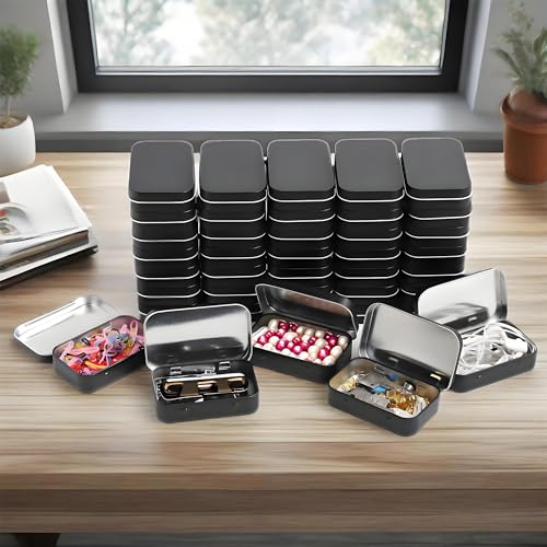 6-Pack Black Hinged Metal Tins, 3.7 x 2.4 x 0.9 in for Craft Organization