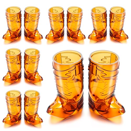 Cowboy Boot Shot Glasses - 12 Pcs 1 Oz Mini Plastic Brown Boot Cups
