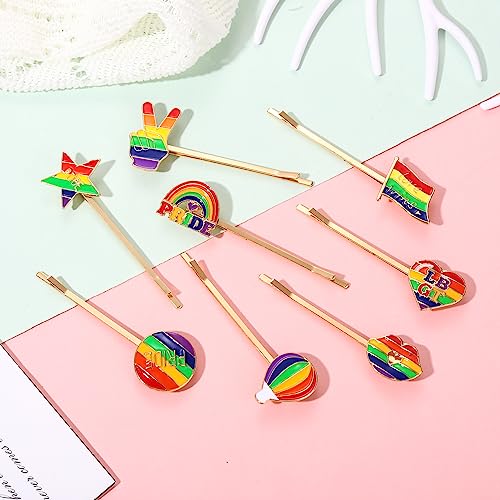 Rainbow Hair Clips 2 Inch Enamel Hairpins 8-Piece Pride Hair Accessories