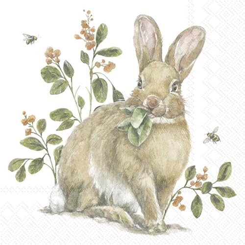 IHR Garden Bunny 3-Ply Paper Lunch Napkins 6.5" x 6.5" 20-Count