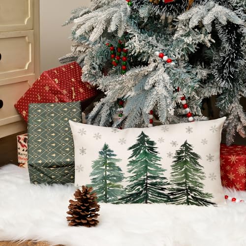 AACORS Christmas Pillow Cover 12x20 Inch - Snowflakes & Trees