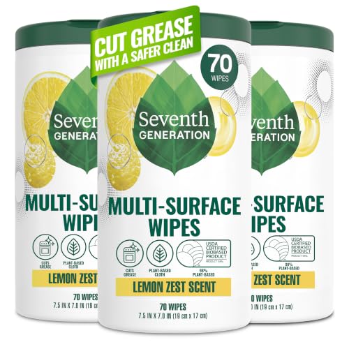 Seventh Generation Multi Surface Wipes - 70 Count (Pack of 3) - Lemon Zest Scent