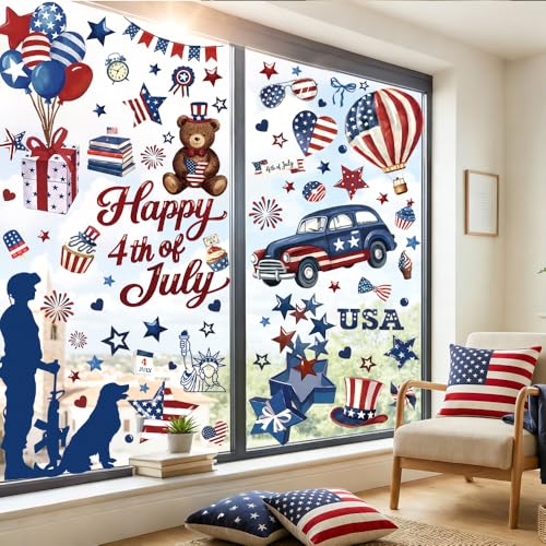 Patriotic 4th of July Window Clings - 8 Sheets of Decals