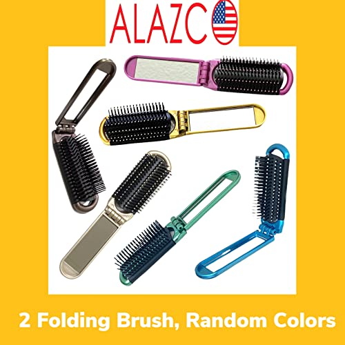 ALAZCO Folding Hair Brush With Mirror Compact Pocket Size Travel Hairbrush