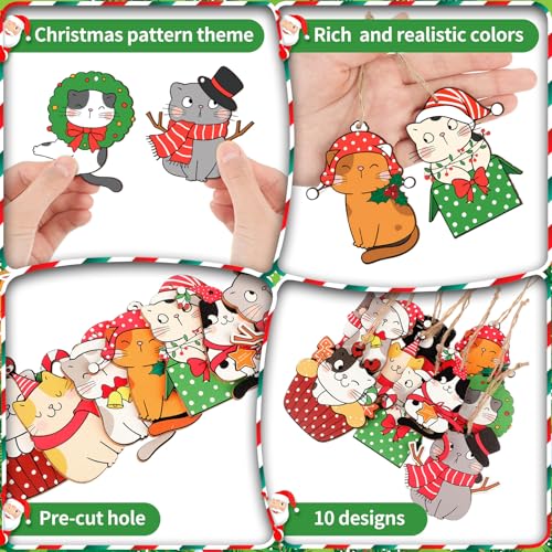 Cute 40 Pack Christmas Cat Ornaments Set Holiday Tree Decorations