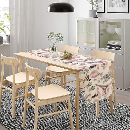 Pink Romantic Eiffel Tower Table Runner 13x36 Inches for Farmhouse Kitchen Dining