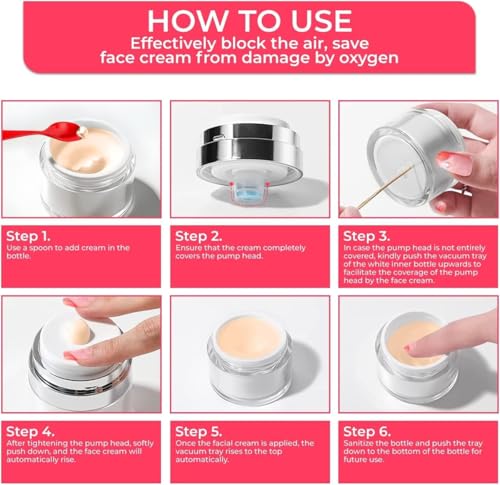 Airless Pump Jar Refillable 0.5 OZ Moisturizer Container Vacuum Bottle