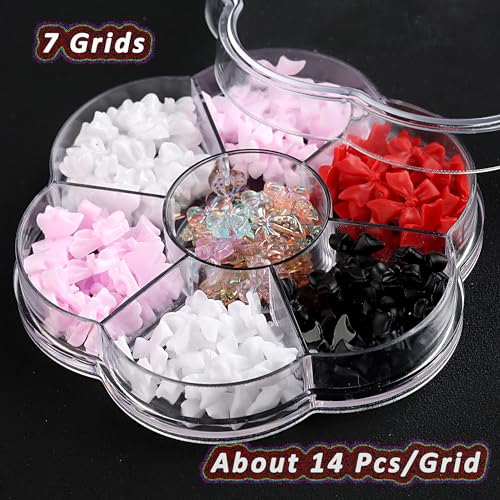 3D Resin Bow Nail Charms Set with Tweezer - Colorful Bowknot Nail Art Decor