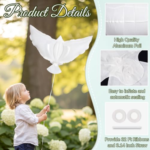 41 Inch Peace Dove Balloons - 12 Pcs Foil Memorial Balloons for Weddings & Funerals